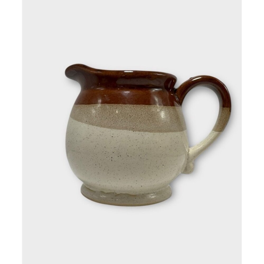 Vintage Stone Ware 3 Toned Brown Cream Pottery Glazed Small Pitcher/Creamer 4”
